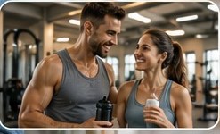 Casal conversando na academia